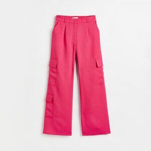 NWOT H&M bright pink wide leg cargo utility pants, US10